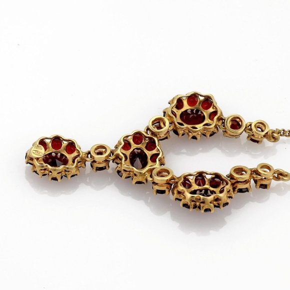 Vintage Garnet 18k YGold Rosette Dangle Necklace - Picture 3 of 4